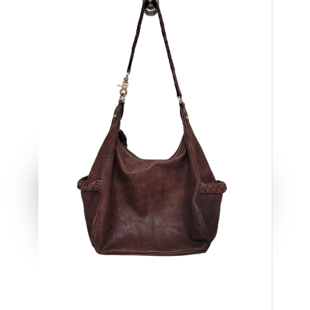 Botkier women's leather Hobo handbag Braided strap suede interior gold hardware - Picture 3 of 17